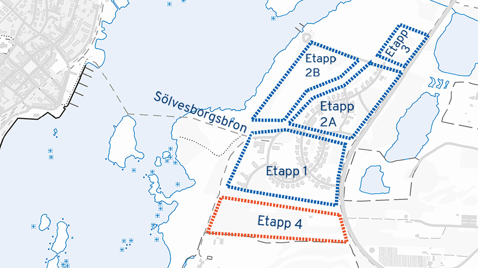 Kartbild över etapperna i stadsdelen Ljungaviken Sölvesborgs kommun. Illustration: Sölvesborgs kommun.