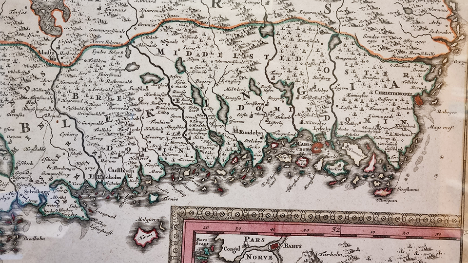 En mycket vacker och antik gammal karta av Blekinges gränser.