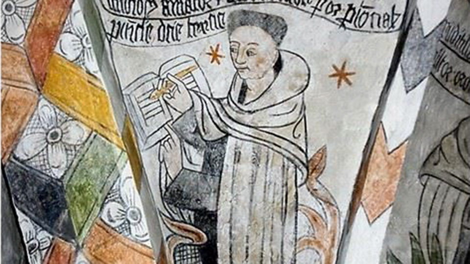Munk inristad på medeltida teckning