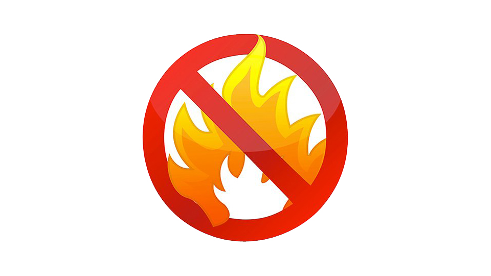 Illustration av eld med ett förbudsmärke.