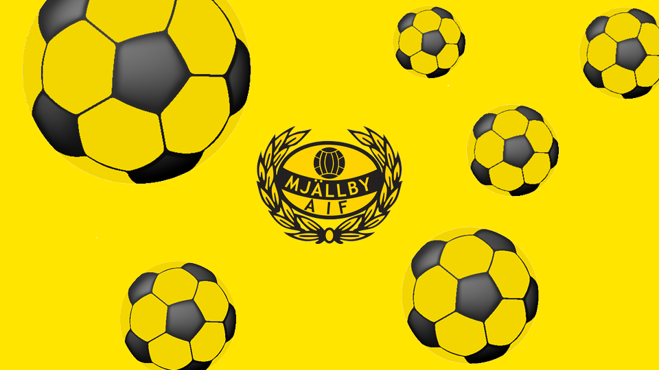 MAIFs logotyp på gul bakgrundsbild med fotbollar.