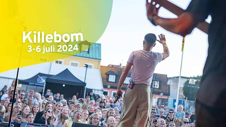 Grafisk bild med tex Sölvesborgs stadsfestival Killebom 3-6 juli 2024.