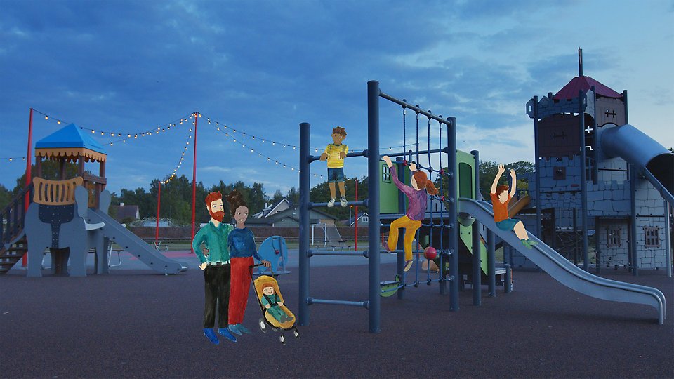 Barn leker på Cirkuslekplatsen i Falkvik.